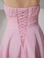 A Line Bridesmaid Dress Strapless V Neck Sleeveless Knee Length Chiffon Satin Shantung Pleats Draping Ruching Elegant