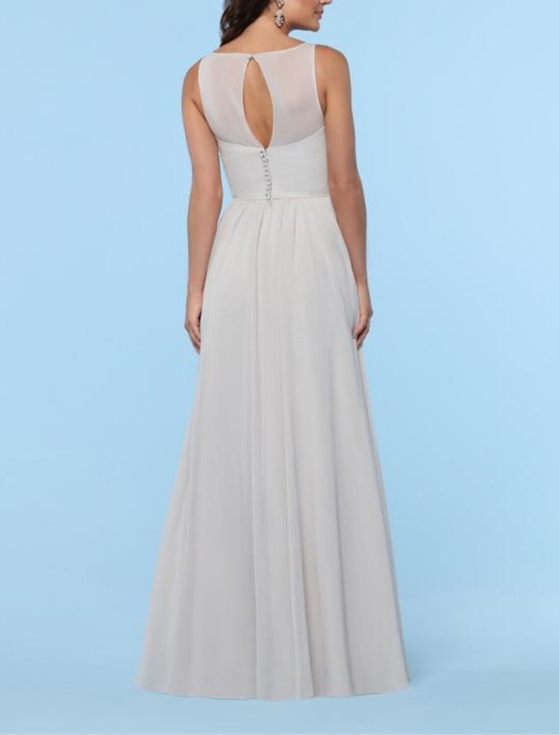Elegant Bridesmaid Dress A Line With Illusion Neck and Plunging Neckline Floor Length Chiffon