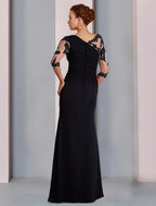 Mother Of The Bride Dress Elegant Jewel Neck Chiffon Lace Floor Length Three Quarter Sleeve With Beading Appliques