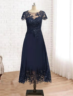 Mother Of The Bride Dress A Line Elegant Lace Tea Length With Sequin Appliques For Fall Formal Wedding Guests