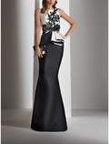 Mother Of The Bride Dress Mermaid Trumpet Satin Floor Length Jewel Neck Bow Appliques Elegant Vintage