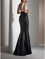 Mother Of The Bride Dress Mermaid Trumpet Satin Floor Length Jewel Neck Bow Appliques Elegant Vintage