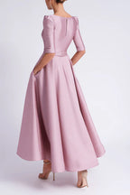 Unique satin A-line V-neck half sleeve pocket mother of the bride dresses