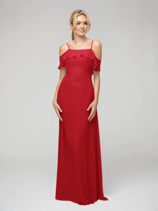Bridesmaid Dress Open Back Chiffon Cold Shoulder Ruffles Elegant Wedding Gown For Bridesmaids