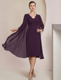 Two Piece Mother of the Bride Dress Formal Wedding Guest Elegant V Neck Knee Length Chiffon Lace Short Sleeve Dresses with Appliques
