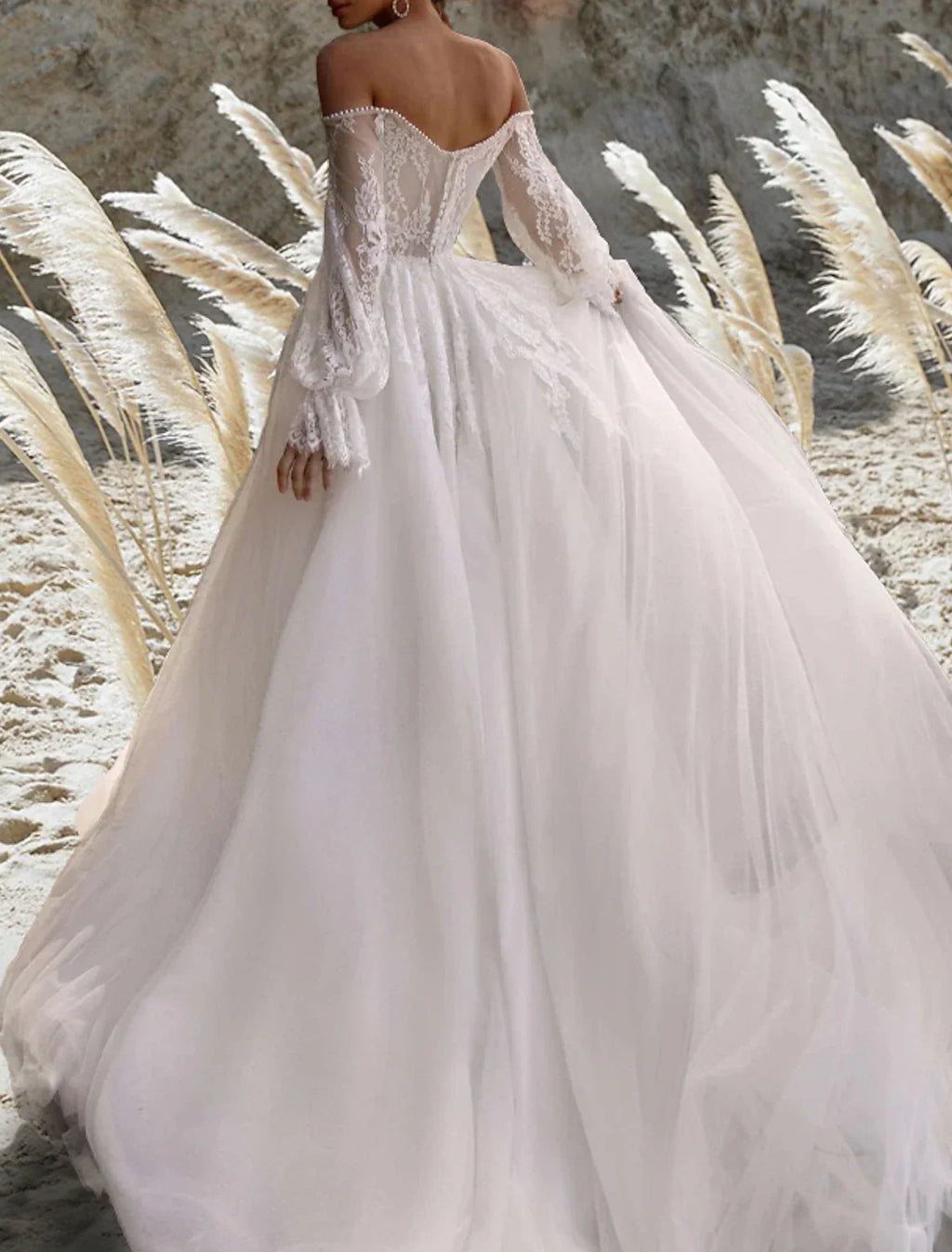 Beach Boho Wedding Dress A Line Off Shoulder Lace Beaded Gown For Boho Brides With Romantic Beach Ceremony Flair