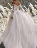 Beach Boho Wedding Dress A Line Off Shoulder Lace Beaded Gown For Boho Brides With Romantic Beach Ceremony Flair