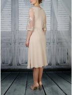 Mother Of The Bride Dress Elegant Tea Length Chiffon Lace Scoop Neck Half Sleeve With Ruffles For The Bride's Mother