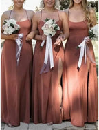 Elegant Bridesmaid Dress Sheath Chiffon Floor Length Spaghetti Straps Open Back Crisscross Pleats For Bridesmaids