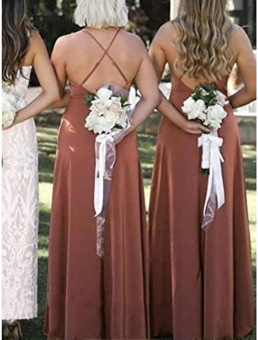 Elegant Bridesmaid Dress Sheath Chiffon Floor Length Spaghetti Straps Open Back Crisscross Pleats For Bridesmaids