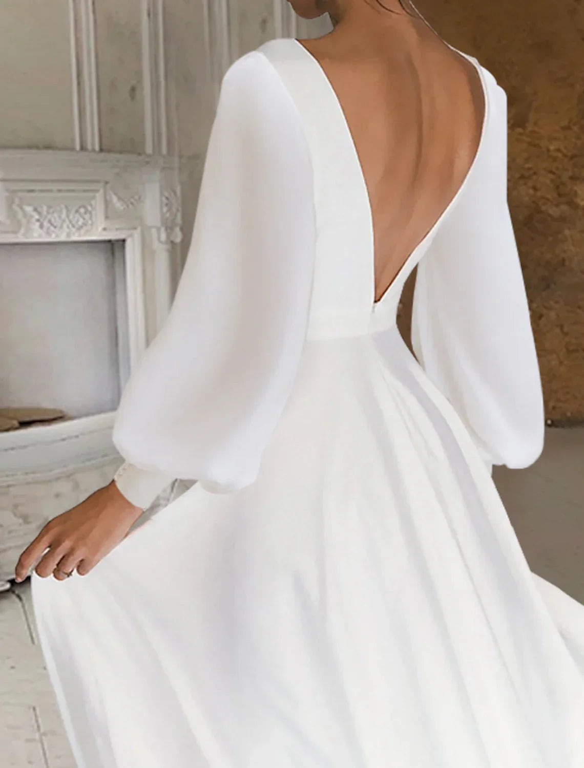 Little White Dress For Bridal Shower Elegant A-Line Chiffon Gown With Scoop Neck Long Sleeves Ankle Length