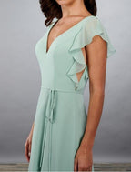 A-Line Bridesmaid Dress With Bateau Neck And Open Back Elegant Floor Length Chiffon Imitated Silk Gown For Bridesmaids