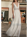 Beach Boho Wedding Dresses A Line Gown With Camisole V Neck Spaghetti Straps Floor Length Chiffon Appliques For Brides