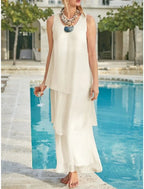 Mother Of The Bride Dress Sheath Gown Chiffon V Neck Ankle Length Sleeveless Elegant Timeless