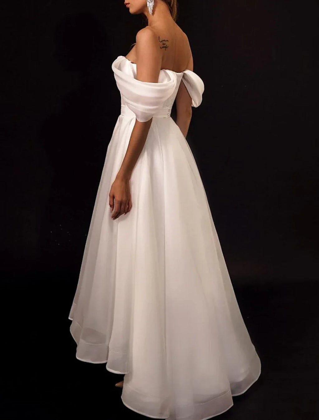 Little White Wedding Dresses Aline Off Shoulder Cap Sleeve Organza Reception Gowns For Brides