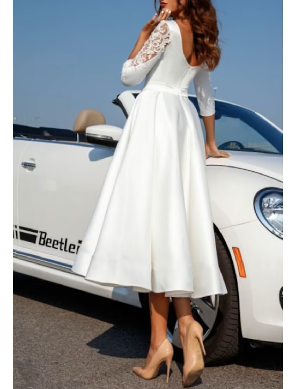 Bridal Dress For Brides To Be Elegant Satin Tea Length A Line Gown With Appliques