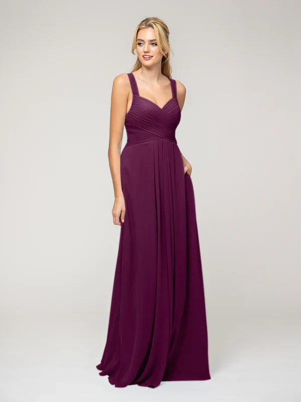 Elegant A Line Chiffon Bridesmaid Dresses With Ribbon Straps Sweetheart Neckline For Bridesmaids