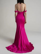 Mermaid Bridesmaid Dress Satin Spaghetti Strap Pink With Court Train Elegant Gown For Bridesmaids