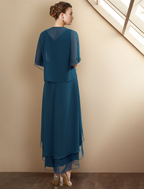 A-Line Mother of the Bride Dress Elegant High Low V Neck Asymmetrical Chiffon Sleeveless Wrap Included with Beading Cascading Ruffles Side-Draped