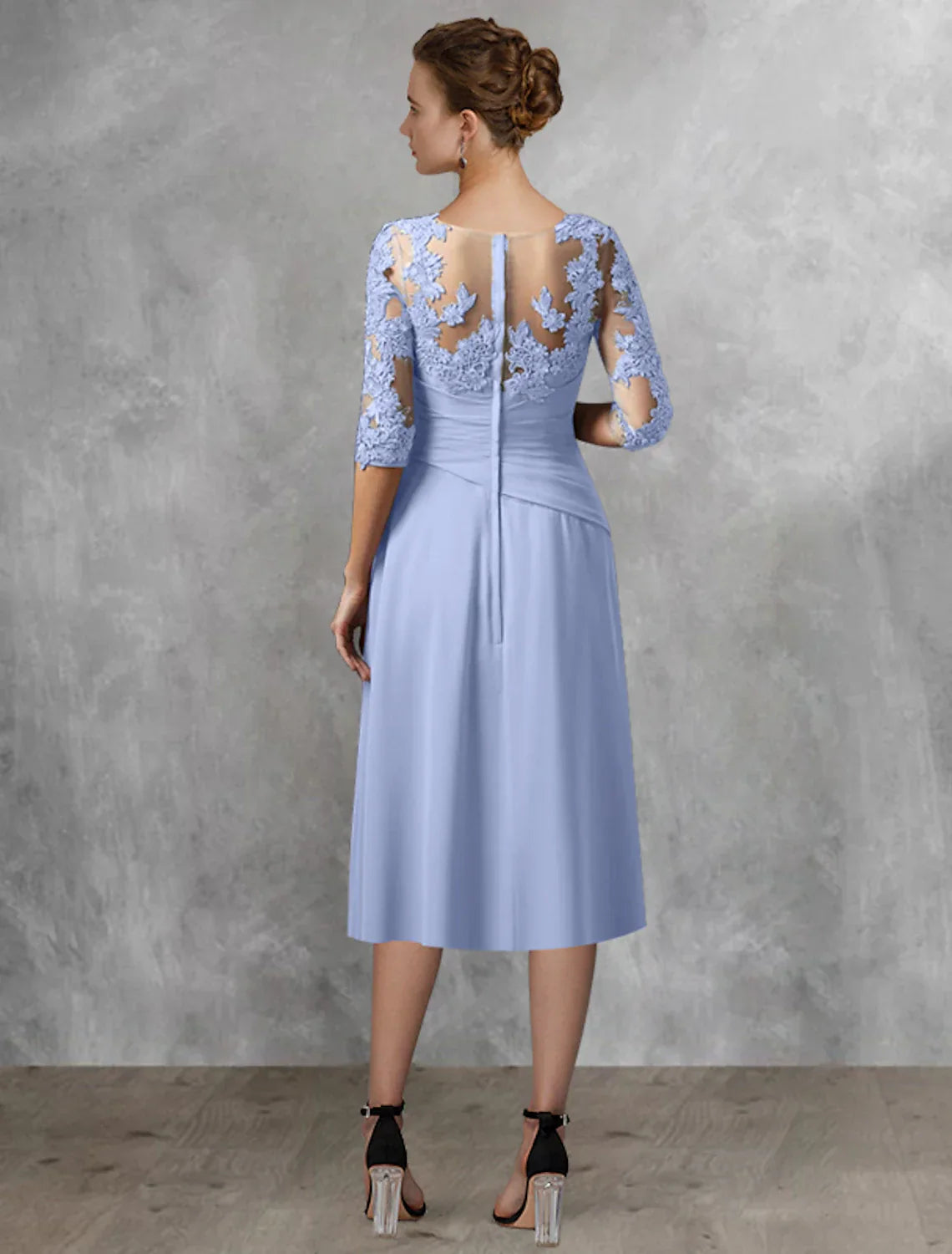 Mother Of The Bride Two Piece A-Line Dress For Wedding Guests With Appliques Chiffon Lace Tea Length Wrap Included