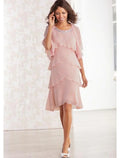 Mother Of The Bride Dress Two Piece Sheath Chiffon Elegant Formal High Low Knee Length With Wrap Included