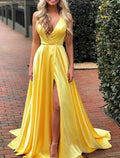 A-Line Evening Gown Empire Dress Prom Formal Evening Sweep / Brush Train Sleeveless V Neck Charmeuse with Pleats