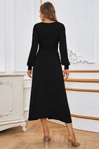 Elegant Black A Line V Neck Long Sleeve Evening Dress With Slit For Holiday Party Women