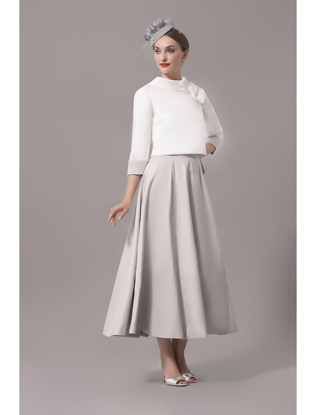 Two Piece Mother of the Bride Dress Church Elegant  Ankle Length Stretch Satin Sleeve with Bow(s)