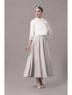 Two Piece Mother of the Bride Dress Church Elegant  Ankle Length Stretch Satin Sleeve with Bow(s)