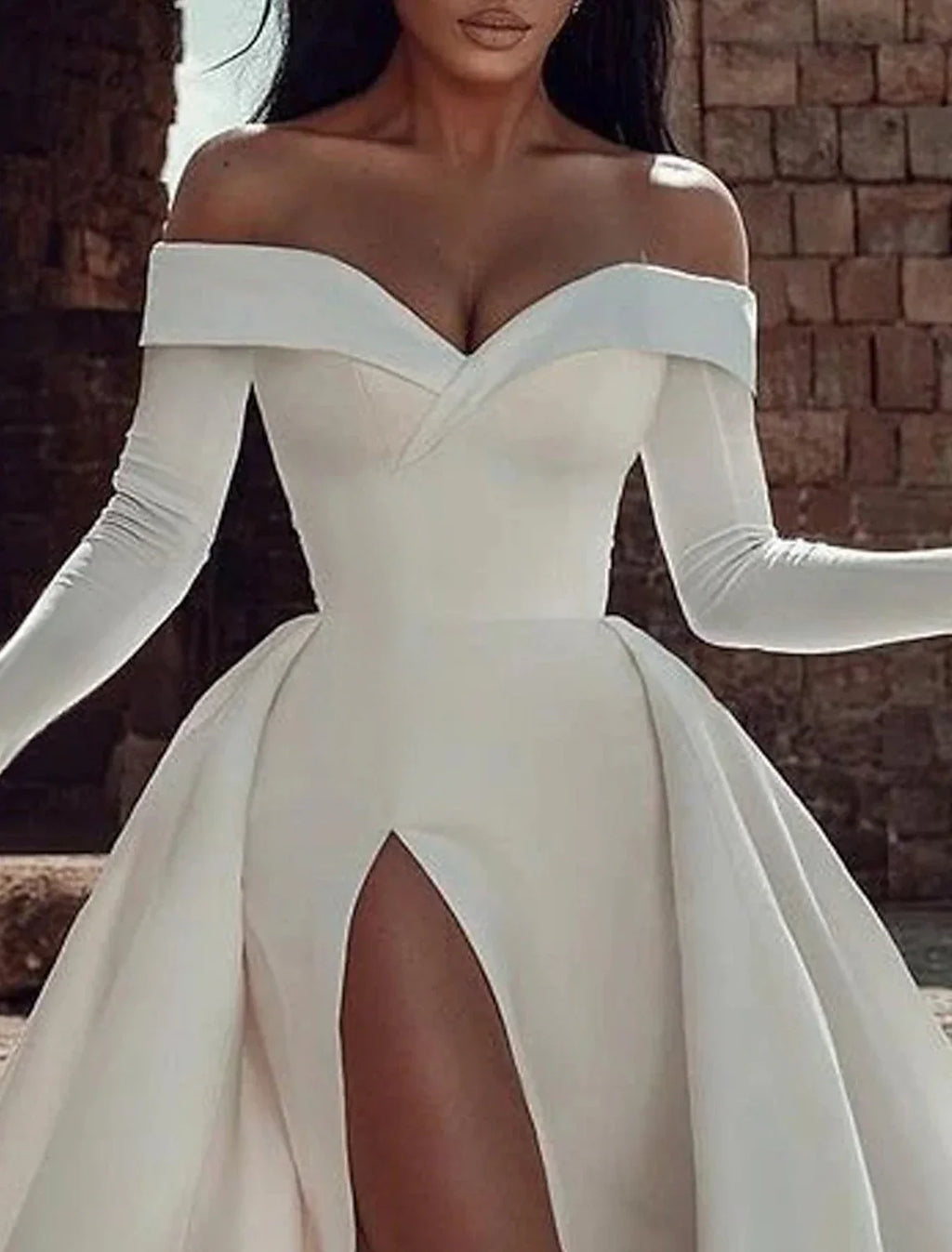 Vintage 1940s 1950s Satin Wedding Dress Off Shoulder A Line Gown With Chapel Train Split For Timeless Vintage Brides