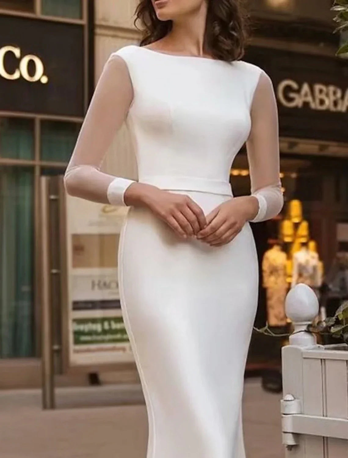 Satin Mermaid Wedding Dress For Brides Royal Reception Style Trumpet Silhouette With Long Sleeve