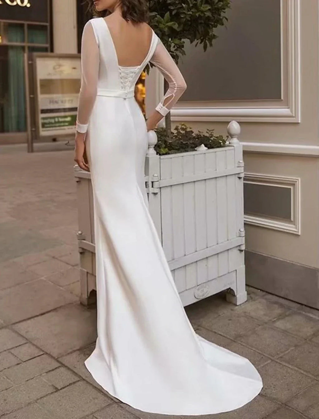 Satin Mermaid Wedding Dress For Brides Royal Reception Style Trumpet Silhouette With Long Sleeve