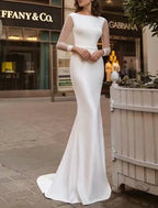 Satin Mermaid Wedding Dress For Brides Royal Reception Style Trumpet Silhouette With Long Sleeve