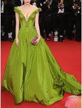 Ball Gown Evening Dress Red Carpet Prom Dress For Women Off Shoulder Taffeta Bow Ruched Sweep Train