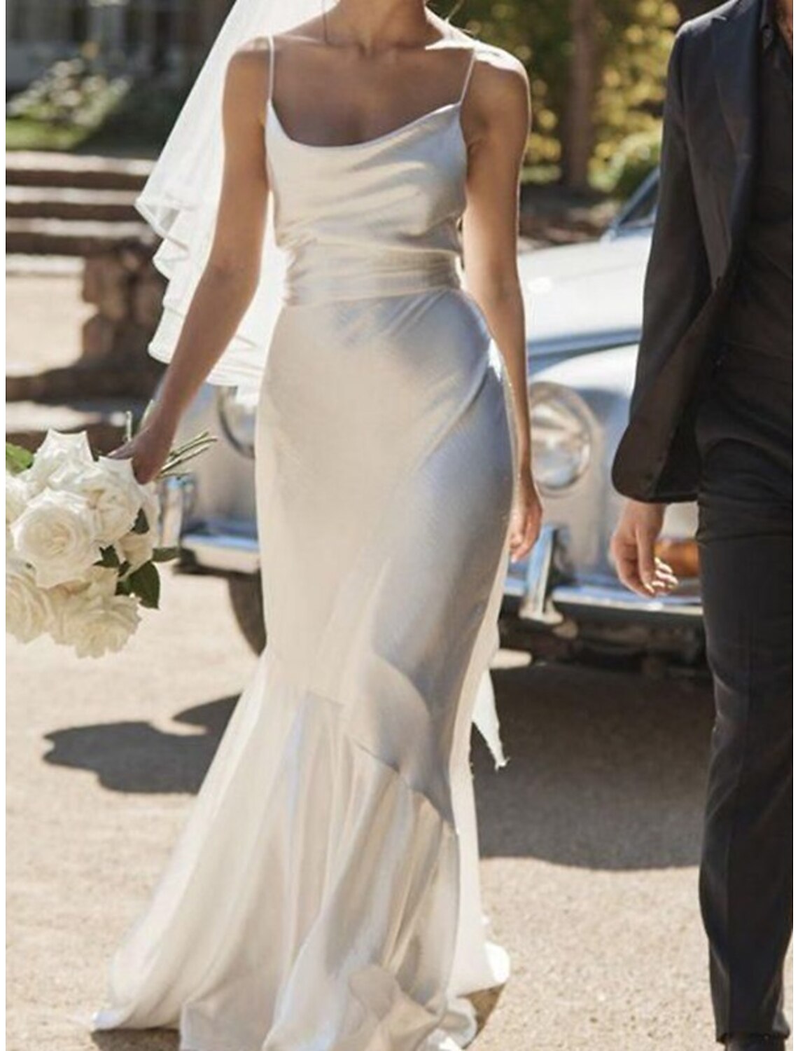 Charmeuse Engagement Casual Wedding Dress Sheath Gown For A Bride To Be Sleeveless Floor Length Pleats