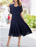Two Piece Mermaid Mother Of The Bride Dress With Lace Chiffon Tea Length Elegant Wrap Included