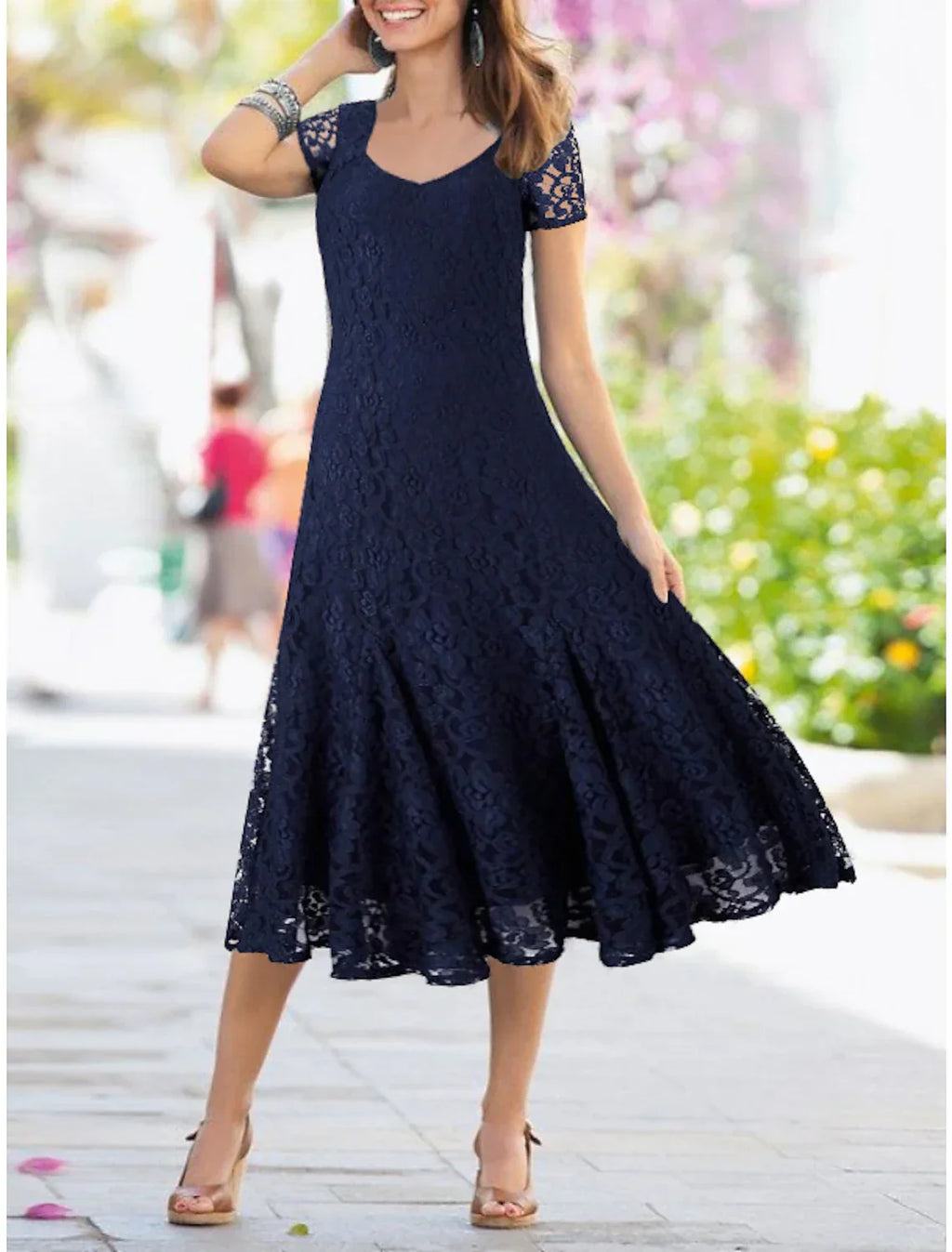 Two Piece Mermaid Mother Of The Bride Dress With Lace Chiffon Tea Length Elegant Wrap Included