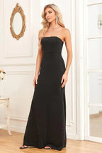 Black Mermaid Strapless Backless Evening Dress With Detachable Mesh Sleeves For Elegant Partywear