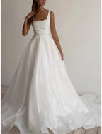 Glitter Wedding Dress Ball Gown For Modern Brides With Square Neck Sleeveless Beaded Tulle Court Train Showstopping