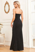 Black Mermaid Strapless Backless Evening Dress With Detachable Mesh Sleeves For Elegant Partywear
