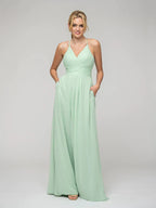 Elegant Chiffon Sweetheart Pocket Bridesmaid Dresses With Crisscross Back For Wedding Party