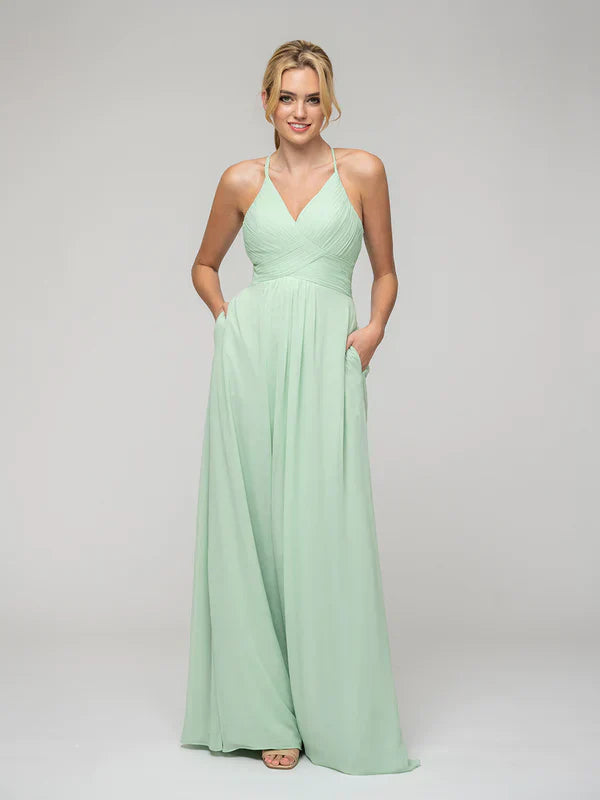 Elegant Chiffon Sweetheart Pocket Bridesmaid Dresses With Crisscross Back For Wedding Party
