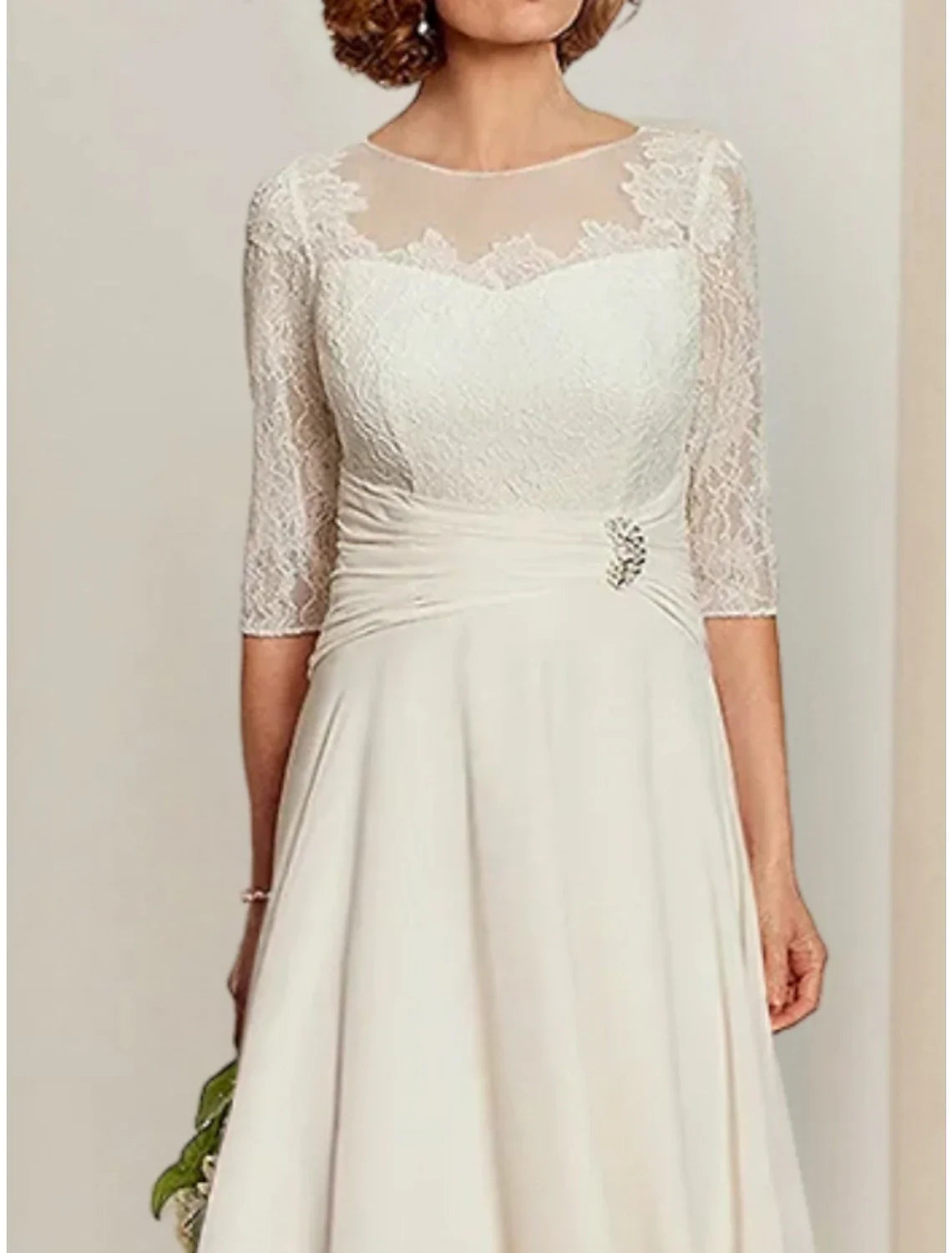 Mother Of The Bride Dress Elegant Vintage Chiffon Lace Sheath Floor Length With Crystal Brooch