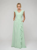 Bridesmaid Dresses V Neck Chiffon Cap Sleeves Long For Gorgeous Elegant Flattering Look For Bridesmaids