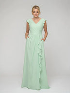 Bridesmaid Dresses V Neck Chiffon Cap Sleeves Long For Gorgeous Elegant Flattering Look For Bridesmaids