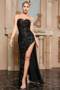 Black Lace Mermaid Evening Dress Showstopping Strapless With Sweetheart Neckline And High Slit For Elegant Women