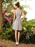 Bridesmaid Dress A Line Princess Scoop Chiffon Sleeveless Short Handmade Flower Embellishment For Bridal Party