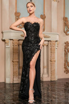 Black Lace Mermaid Evening Dress Showstopping Strapless With Sweetheart Neckline And High Slit For Elegant Women