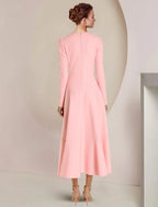 Mother Of The Bride Dress A Line Elegant High Low Scoop Neck Long Sleeve Stretch Fabric With Ruffles For Weddings