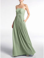 Elegant A Line Bridesmaid Dress V Neck Sleeveless Floor Length Chiffon With Pleats And Ruched Details For Bridesmaids